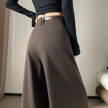 送腰帶 秋季西裝長褲 女褲 彎刀褲直筒休閒拖地褲西裝褲高腰窄版闊腿褲女