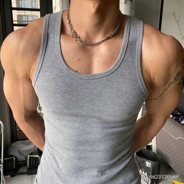男士加厚細螺紋背心男士美式運動背心嘻哈修身棉背心打底6.1 PWXO