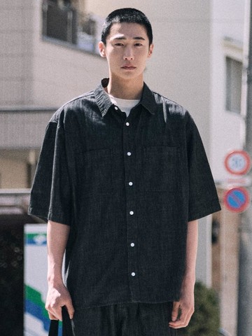 Denim Short Sleeve Shirt_Charcoal
