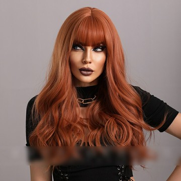 【巴黎精品】現貨+預購 長假髮透氣假髮片輕量假髮免打理隱形增髮整頂假髮角色扮演-齊瀏海長捲髮a1ab52