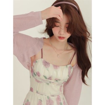 么寧 紫夢風鈴甜美純色開衫防曬法式輕薄短外套百搭休閑夏季上衣