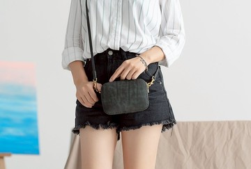 【切線派】手工真皮小馒头单肩斜挎包女士手拿包迷你小方包磨砂黑