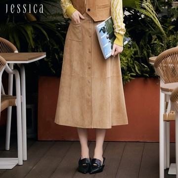 JESSICA - 氣質百搭麂皮雙口袋長裙J44100