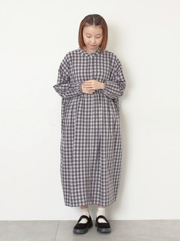 格紋/碎花圖案暖感面料立領連身洋裝(0F001373210) - Samansa Mos2