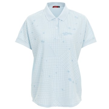 沁涼吸排寬版印花POLO衫-天空藍(女264124871)