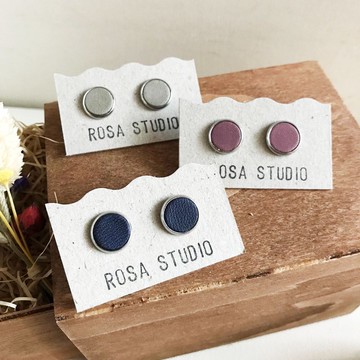 皮革耳環_耳針式_圓框2號作品#10