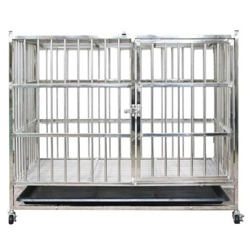 【出清品】21_彬彬小舖-結實穩固-白鐵不鏽鋼狗籠-附托盤-輪子-l-95-x-65-x-75cm-單一顏