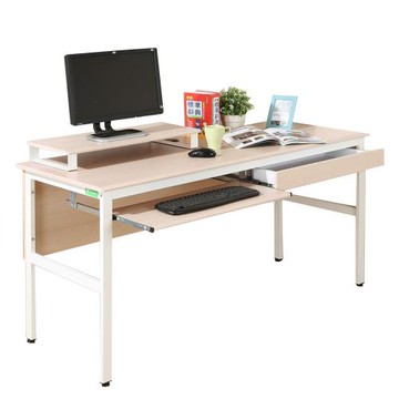 DFhouse    頂楓150公分電腦辦公桌+一抽一鍵+桌上架-楓木色