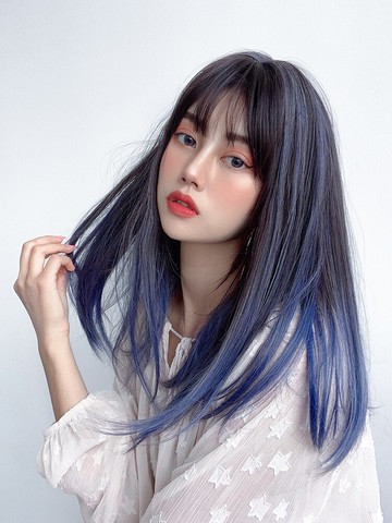 假髮套 假發女中長發挑染自然網紅漸變霧霾藍全頭套式逼真長直發整頂發套 交換禮物