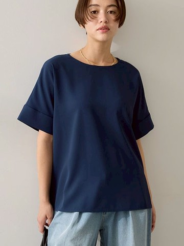 涼爽觸感後抓褶反折袖上衣(0H000509300) - AMERICAN HOLIC