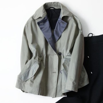 AXDX苧麻外套女春秋裝新款短款風衣抽繩收腰時尚簡約港風復古外套