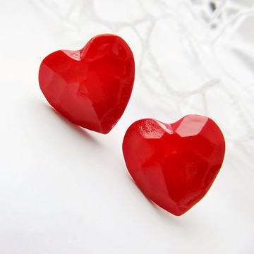 紅色心形耳釘 心形耳釘 幾何刻面摺紙心形 小心形