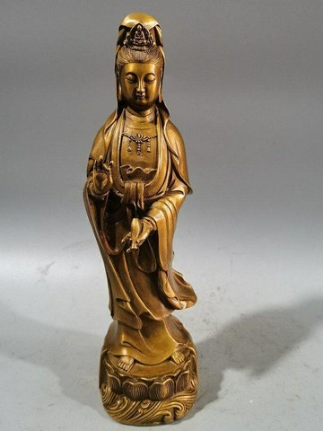 古玩銅器收藏觀音菩薩像擺件 優質黃銅 做工精致家居收藏 禮品