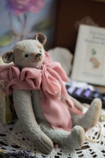 藝術家泰迪熊娃娃復古風格粉領手工橡木毛絨熊