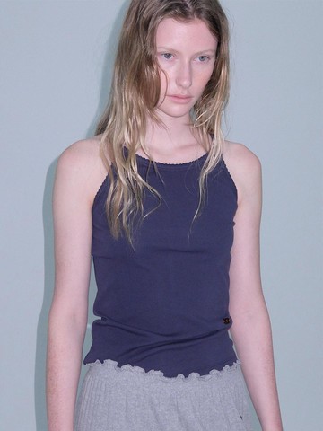 RIBBED COTTON HALTER TOP [NAVY BLUE]