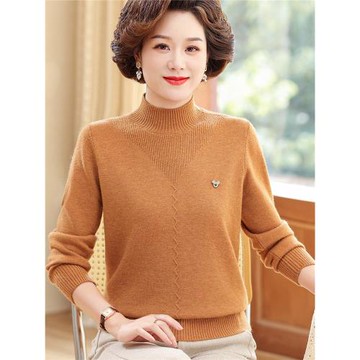 媽媽裝秋季新款毛衣洋氣半高領內搭中老年女春秋針織打底小衫套裝