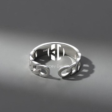 戒指 銀戒指男潮單身戒個性簡約港風嘻哈男光面食指開口男士指環