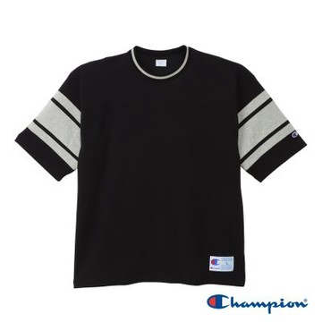 Champion 官方直營 男款 CASUAL 寬版條紋印花短袖TEE-日規-黑色(C3-D334-090)
