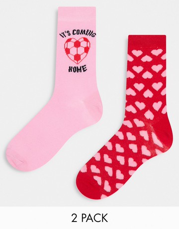 Threadbare 2 pack it's coming home socks in pink and red