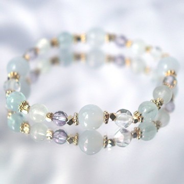 月亮石 海藍寶 紫水晶 白水晶-安定情緒-水晶手鍊