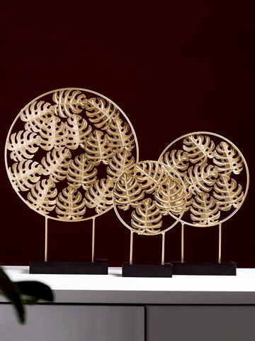 歐式輕奢客廳桌面龜背葉擺件復古酒柜電視柜植物工藝品裝飾小擺設