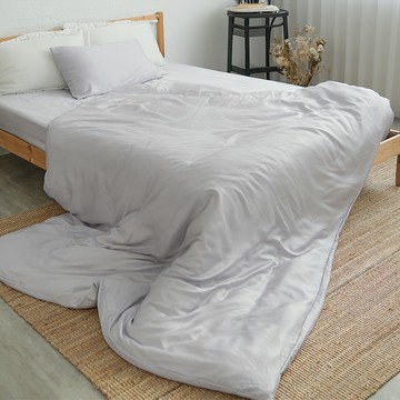 BUHO 布歐 素面文青300織 100% TENCEL™純天絲™ 雙人特大薄被套+枕套 - 6ST17 流光灰  被套240 x 210cm