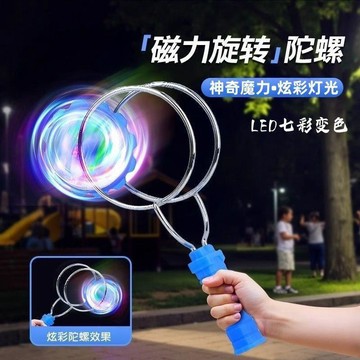 ✨臺灣出貨✨兒童發光手搖磁力軌道魔術圓魔力磁鐵悠悠球炫彩陀螺玩具六一禮物