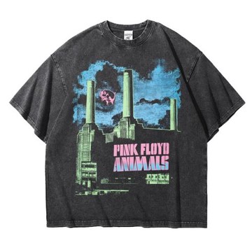 歐美搖滾平克弗洛伊德PinkFloyd樂隊周邊重磅復古寬松做舊T恤落肩