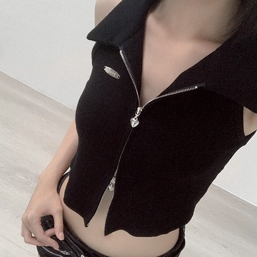 【Aa.chic熱賣商品】翻領愛心拉鍊削肩背心(三色).女裝/翻領/拉鍊/背心/美式/削肩/百搭/甜辣【C504096】