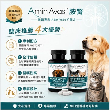 【Scienvet 賽恩威特】胺腎 AminAvast 犬貓腎臟保健膠囊 60顆 專利胺基酸 狗貓腎臟保養 營養補充