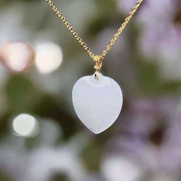 冰種翡翠杏心吊飾 18K金墜頭 | 天然緬甸玉翡翠A貨 | 送禮