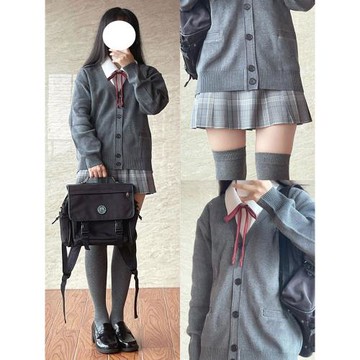 JK毛衣針織開衫長袖外套女制服早秋日系學院風外搭寬松深灰色毛衫