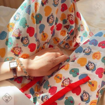 可可裡🌸80-300斤大碼睡褲春秋冬季新款多巴胺可愛漫畫女孩愛心家居褲