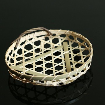 竹編單柄籃特色單耳天婦羅炸物盤果籃水果盆竹筐糕點盤點心果盆