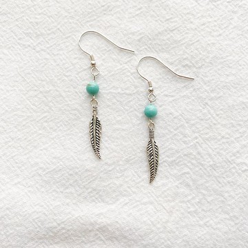勇往前行 | 印地安羽毛 土耳其石 | 純銀耳飾