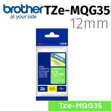 【Brother 兄弟】TZe-MQG35 原廠粉彩護貝標籤帶 ( 12mm 綠底白字 )