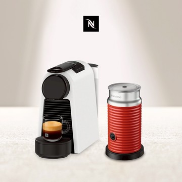【Nespresso】膠囊咖啡機 Essenza Mini 柔霧白 Aeroccino3 紅色奶泡機組合 (贈咖啡組+膠囊折扣金)