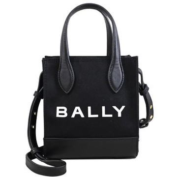 BALLY BAR XS 品牌大LOGO帆布手提斜背兩用包/紙袋包(黑)