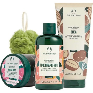 【THE BODY SHOP】經典沐浴潤膚組(任2 果香優格/潤膚乳200ML+任1 果香沐浴膠 贈小沐浴球-蜜桃粉)