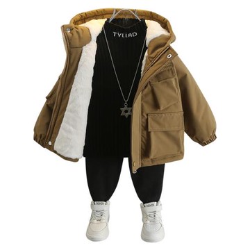 男童冬季棉衣2025新款兒童冬裝加絨加厚中兔毛派克服外套寶寶棉襖