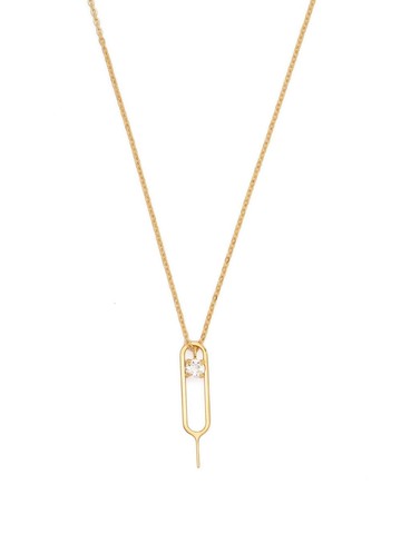 Saint Laurent - crystal-embellished charm necklace - women - Brass - One Size - Gold