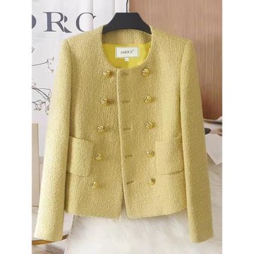阿瑪施哥弟正商場同款2025秋冬新款黃色法式短款名媛小香風外套