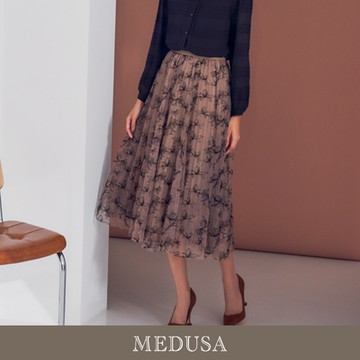 現貨【MEDUSA 曼度莎】I care 植絨花卉閃粉網紗裙（F）｜裙子 長裙 紗裙
