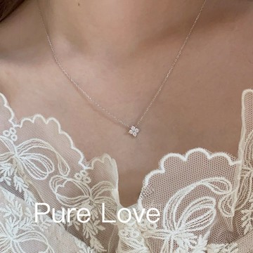 Pure Love樂芙 / 正韓 銀飾【S925純銀】N0964簡約通體純銀項鍊四葉草花朵鋯石鎖骨鏈 短項鏈 / 金 銀