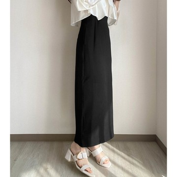 日本 GRL - 素面百搭合身後開叉長裙-黑