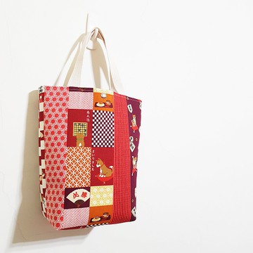 【日式傳統花紋-紅】出門隨手袋!! 雙杯沒問題!! 托特包 手提袋