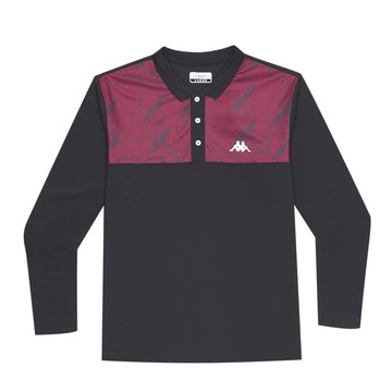 型男吸濕排汗速乾 POLO 長袖衫 黑 酒紅花版 371B87W005