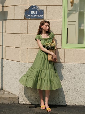 MintCheese 海妖塞壬 氤氲海藻绿 天丝羊毛轻盈仙气长裙连衣裙