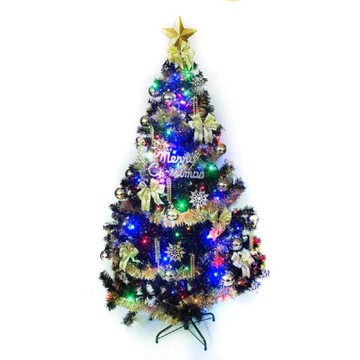 摩達客耶誕-台灣製造5呎/5尺(150cm)時尚豪華版黑色聖誕樹(+金銀色系配件組+100燈LED燈彩光2串)(附跳機控制器)本島免運費