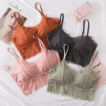 網紅性感蕾絲抹胸內衣少女無鋼圈聚攏薄款美背文胸細肩吊帶小胸罩